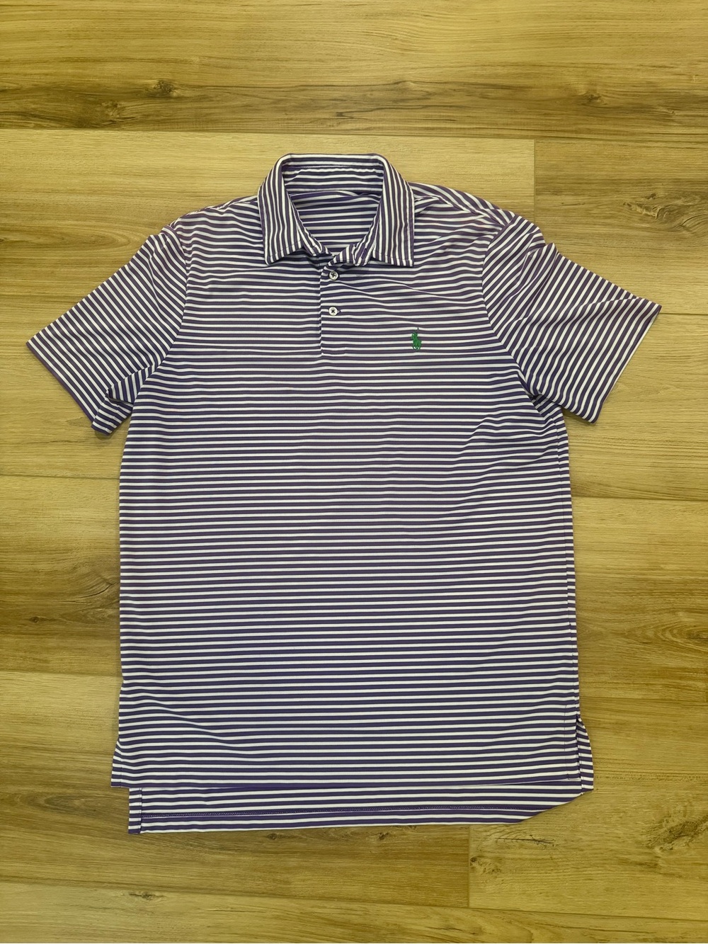 Ralph Lauren Navy and White Striped Polo with Green Pony